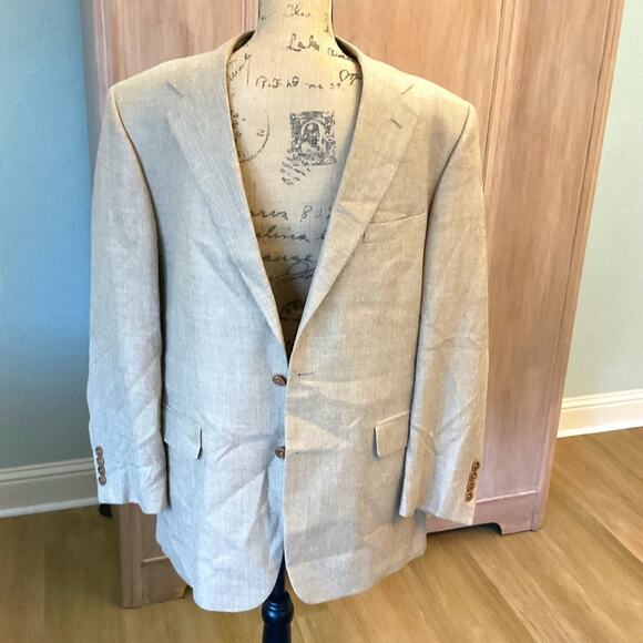Brooks Brothers Silk & Linen Cotton Made In Italy Tan Sport Coat Blazer Sz 41 R